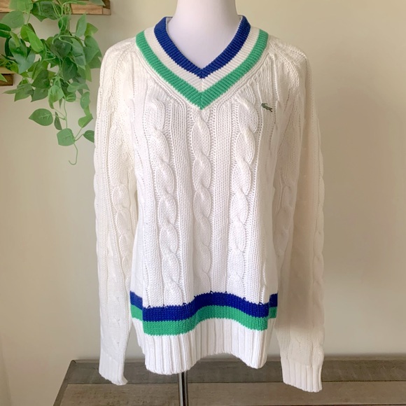 Vintage Iconic Lacoste White Cable Knit Sweater